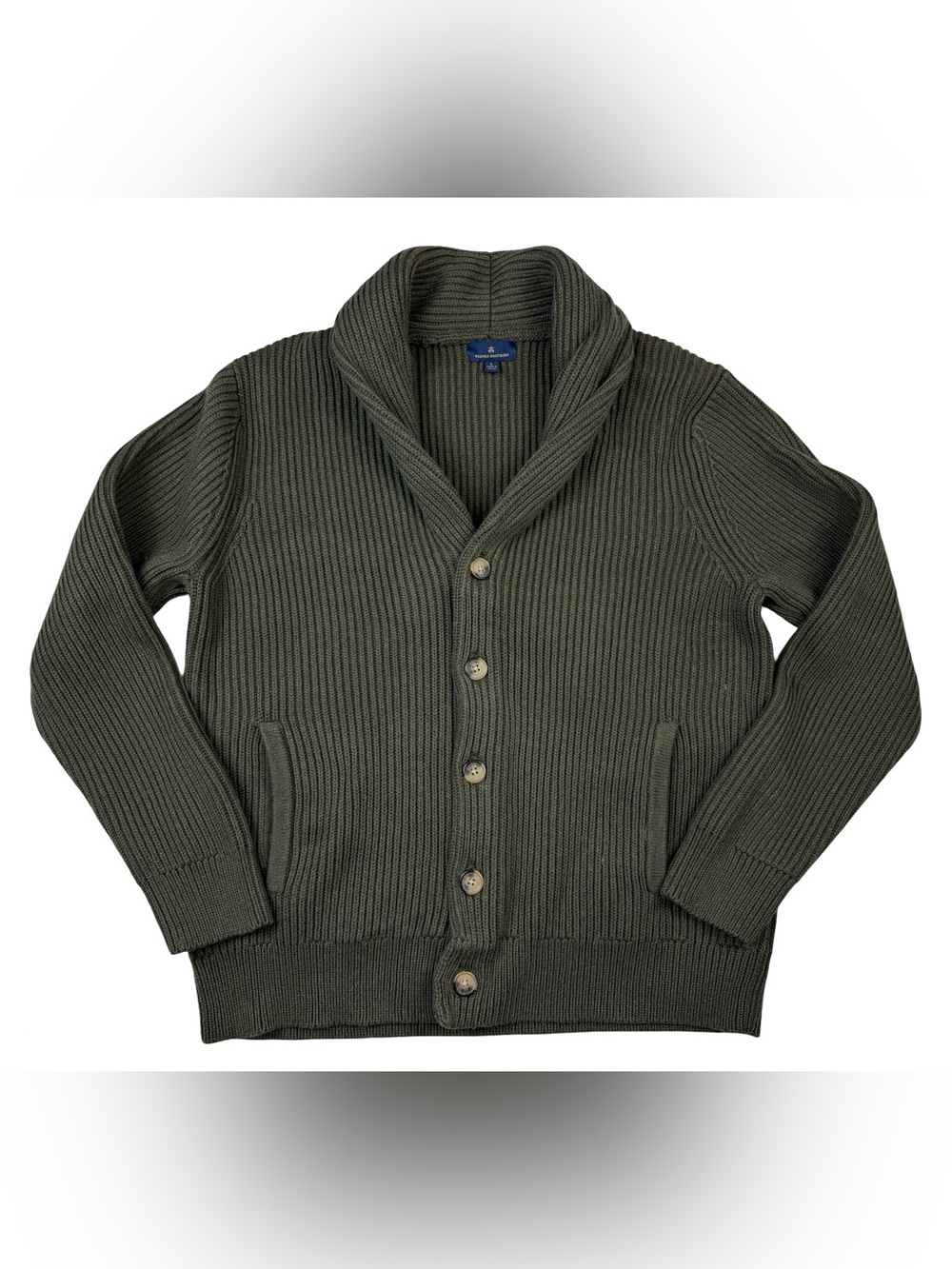 Brooks Brothers Ribbed Cotton Shawl Collar Cardigan – Green Large L Men’s
